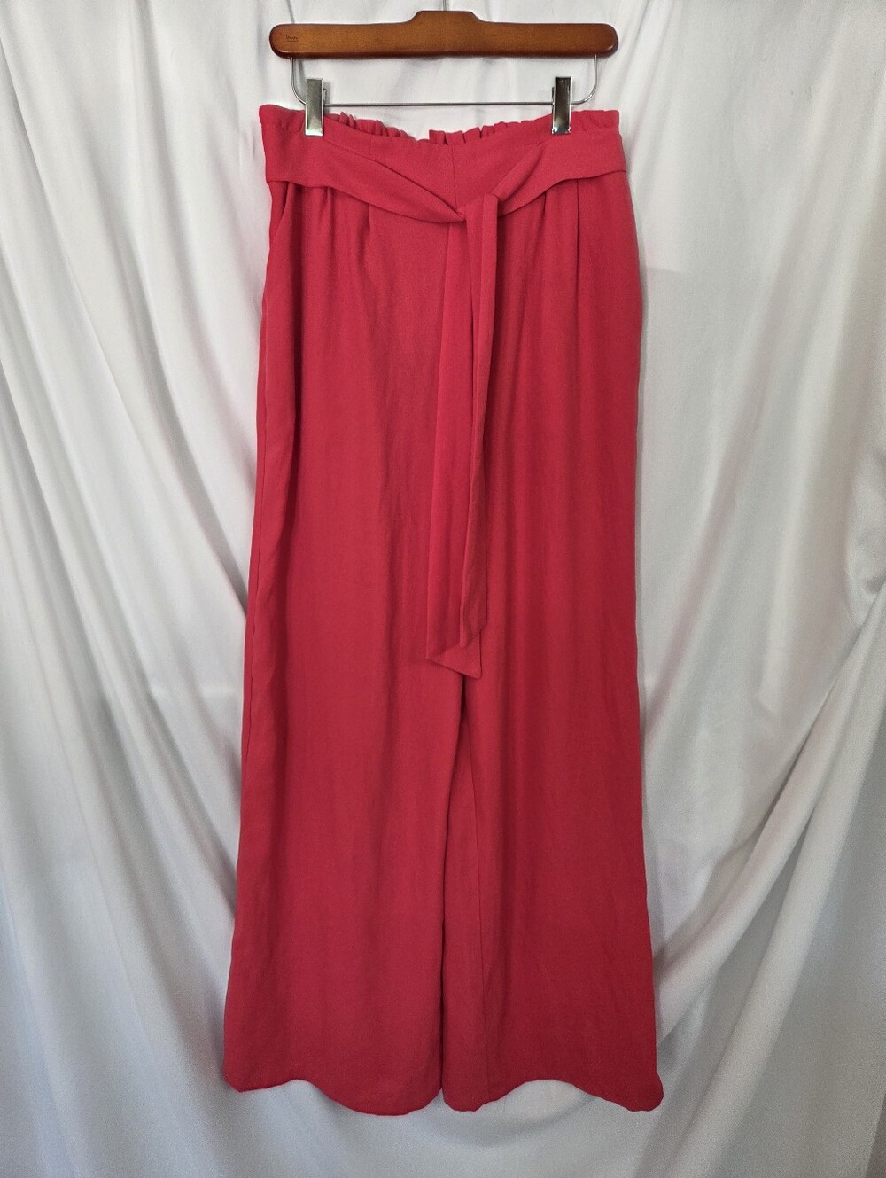 Ophelia Rose High-Waist Wide-Leg Tie-Belt Pants - Geranium Color. Size M